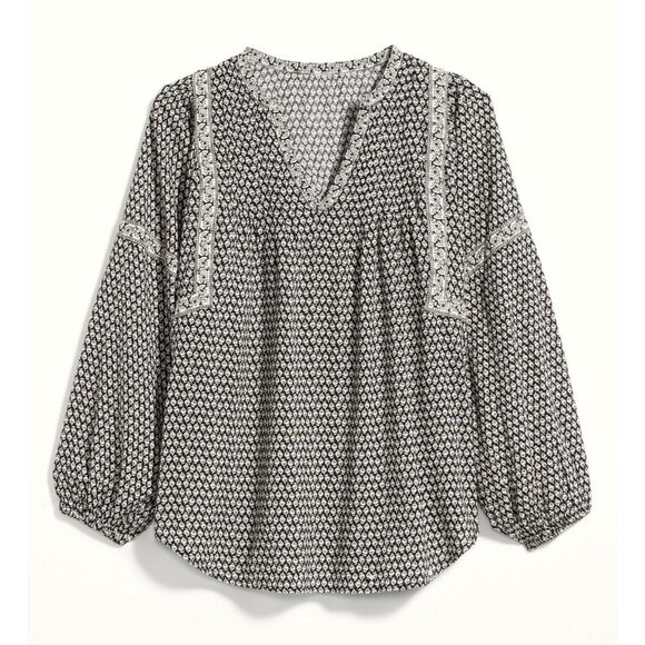 Old Navy Womens Oversize Floral Printed Poet Swing Long-Sleeve Split Neck M Tall - Picture 1 of 13